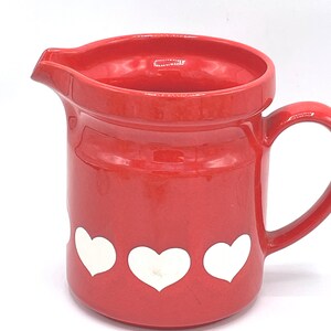 Vintage Waechtersbach Red White Heart Pitcher W Germany Vintage 32 oz 5.5 tall image 2
