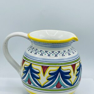 Large Pitcher Multi Colored Mediterranean Style Hand Painted Chip Free Excellent condition 7 image 3