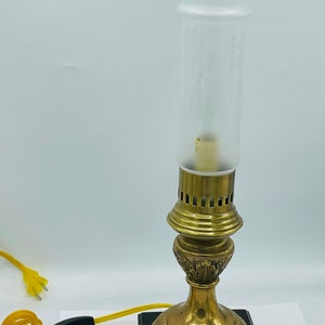RARE Vintage Frederick Cooper Brass Candlestick Lamp with Etched Globe and Wood Base 17 Excellent Condition image 1