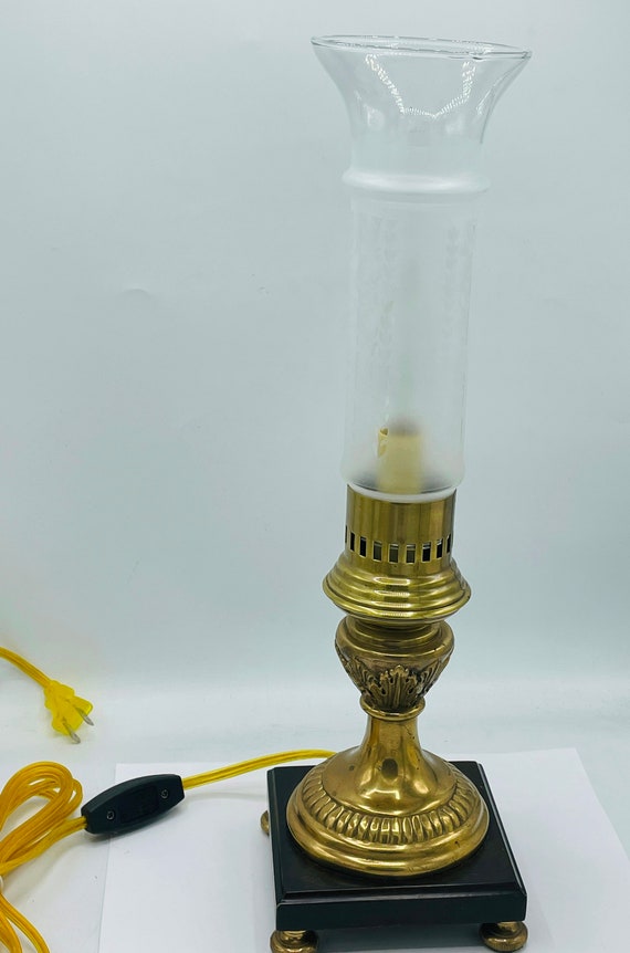 RARE Vintage Frederick Cooper Brass Candlestick Lamp With Etched Globe and  Wood Base 17 Excellent Condition -  Canada