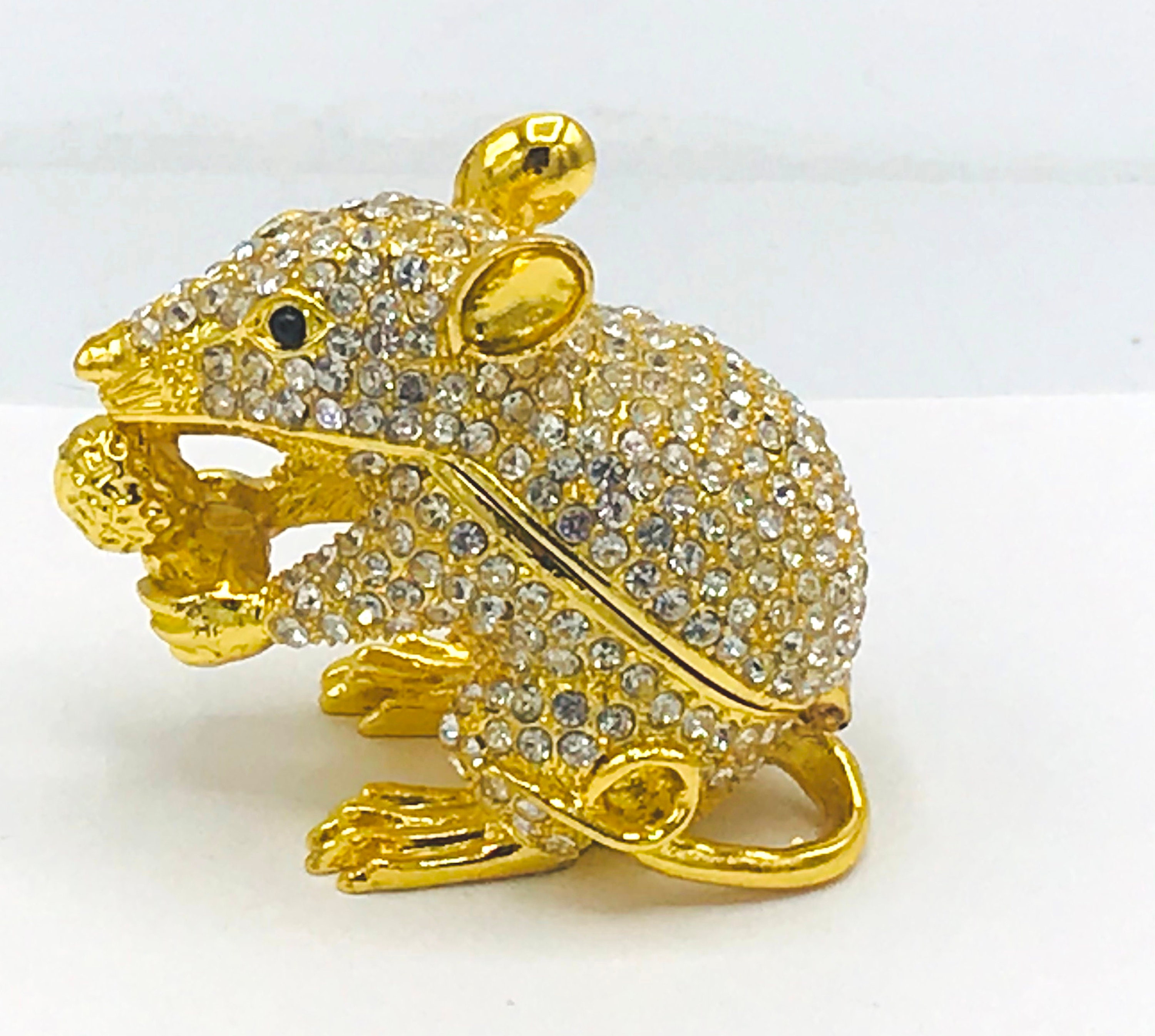 Mouse Vintage Jewelry Trinket Box with Hinged Lid Enamel Bejeweled Crystal Decor Mouse Vintage Jewelry Trinket Box with Hinged Lid Enamel Bejeweled Crystal Decor