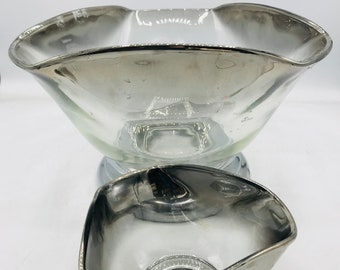 Vintage  Anchor Hocking Silver Hombre  Faded Silver Gray Glass Chip and Dip Bowls