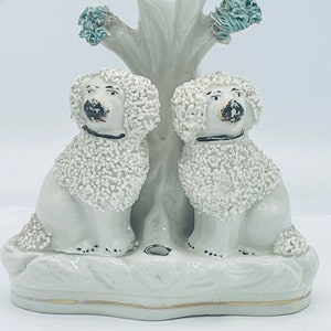 Antique Staffordshire Confetti Poodle Dog Spill Vase w/ Quill holder figural Group 4 3/4 image 1