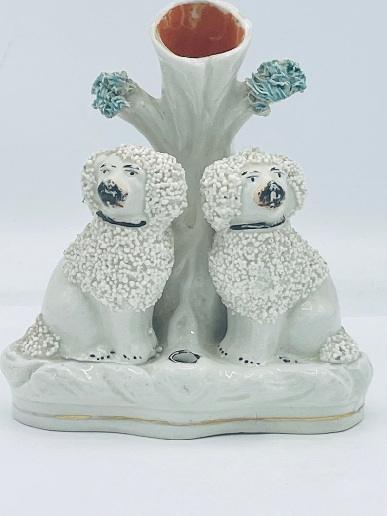 Antique Staffordshire Confetti Poodle Dog Spill Vase w/ Quill holder figural Group 4 3/4 image 1
