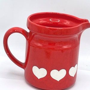 Vintage Waechtersbach Red White Heart Pitcher W Germany Vintage 32 oz 5.5 tall image 1