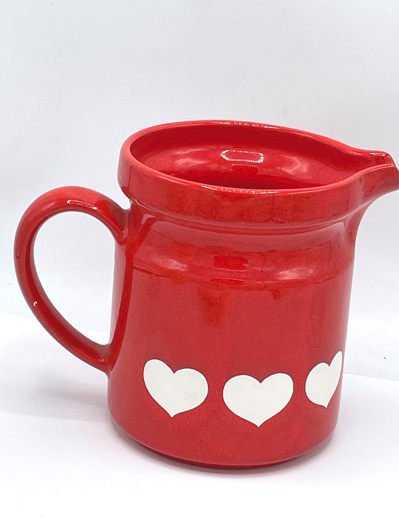 Vintage Waechtersbach Red White Heart Pitcher W Germany Vintage 32 oz 5.5 tall image 1