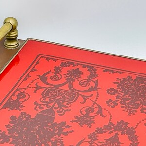 Vintage Glass Brass Handled Dresser Table Tray Red and Black Nordstroms 10 3/4 X 9.5 Asian Style image 7