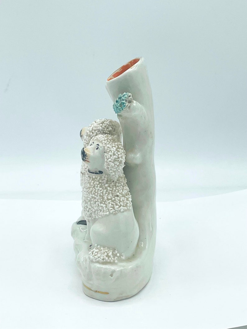 Antique Staffordshire Confetti Poodle Dog Spill Vase w/ Quill holder figural Group 4 3/4 image 4
