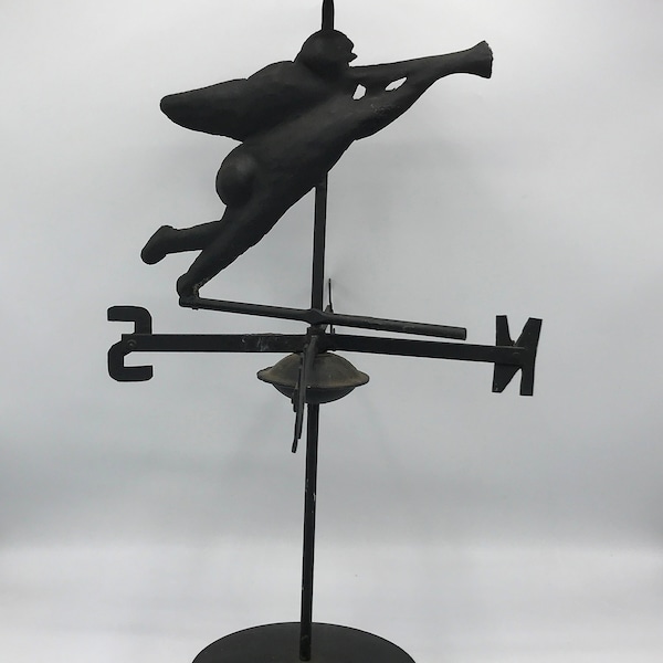 Vintage Iron Metal Black Angel Weathervane Candle Stick Holder- - Folk Art- 20" X 12"