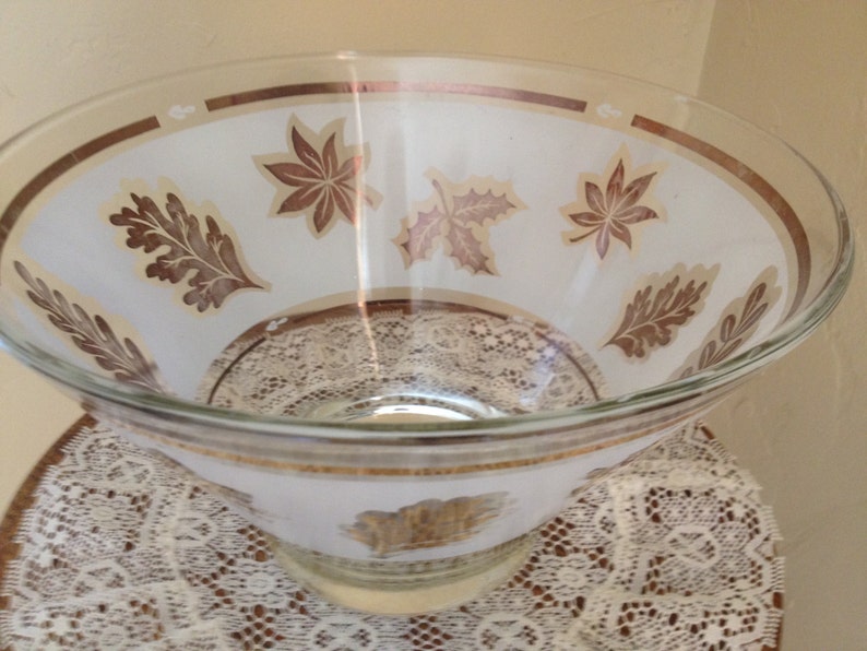 Vintage Beautiful Frosted Gold Leaf Designed Salad Bowl from Etsy