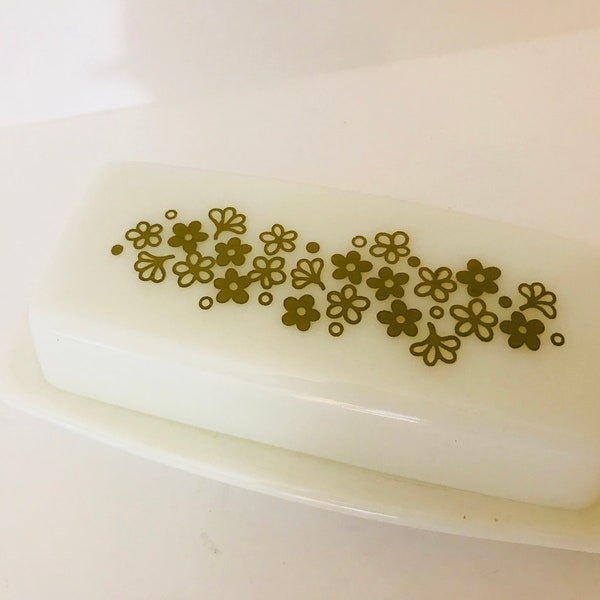 Vintage Pyrex Green Crazy Daisy Butter Dish Spring Blossom