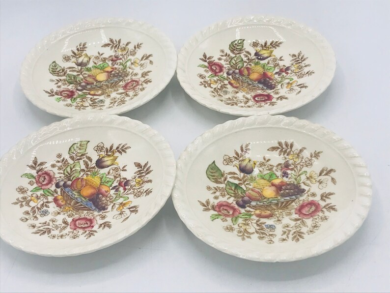 Vintage-4 Pc Johnson Bros Pomona Brown Transfer ware Small Saucer Dishes 4.25 image 1