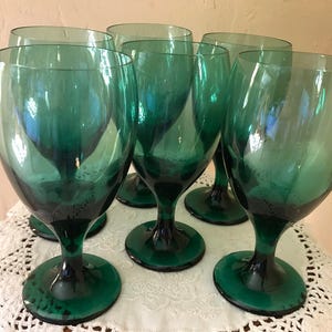 Set of (6) Teal Green Water Goblets Glasses- 14 ounce- Vintage Chip Free