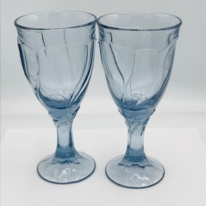 Vintage 2 Noritake Sweet Swirl Blue Wine Goblets or Wine Glasses Nice Condition Hard to find image 1