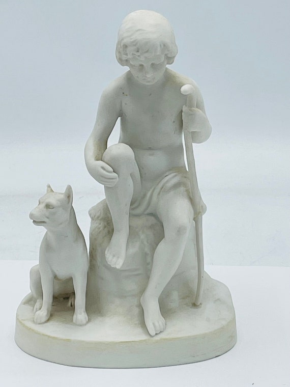 Vintage Hertwig Porcelain Bisque Figurine Featuring a Boy and His