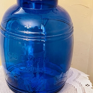 Cobalt Blue *Cracker Barrel Style* Glass Canister Jar 4 Qt Cookies Flour Sugar- Chip Free