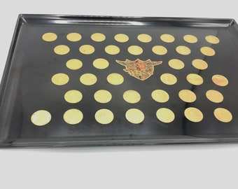 Vintage COUROC 36 presidential coin inlaid serving tray. Washington THRU Nixon.  by Couroc of Monterey-18"- 1960's - Nice Condition