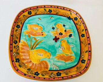 Vintage Dept 56  Plate Featuring Chicks, Bumble Bees and Flowers- Easter Decoration- 10 1/4"