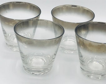 Gorgeous set of four (4) Ombre Silver Fade  Rocks or Whiskey  Glass Tumblers 9 ounce