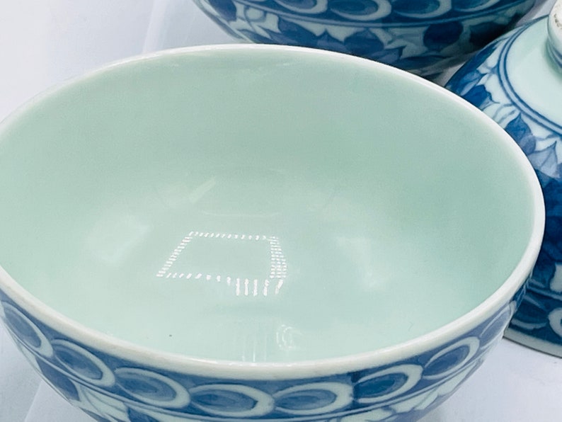 vintage 6 PC de bols de riz asiatique bleu, vert clair avec un joli design 4.5 X 2.5 image 3