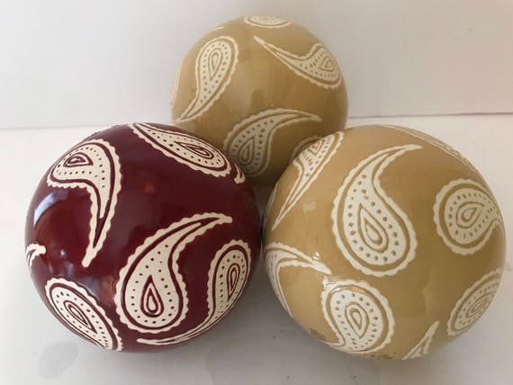 Vintage 3 Dark Red Yellow Tan Porcelain Ceramic Orbs Etsy