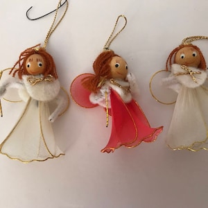 Vintage Set of (3) Adorable  Pipe Cleaner Christmas Decorations Angels Chenille Wings