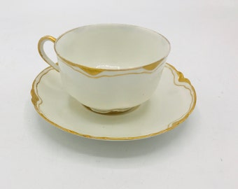 Antique Beautiful Haviland Ranson Tea Cup and Saucer  in  Good Condition- No chips-Schleiger 24