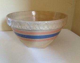 Vintage Mc Coy Blue and Pink Nesting Mixing  bowl-Yellow ware-Pie crust Trim