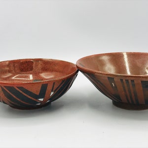 Vintage  Etched Red and Black  Pottery Bowls- Signed Blue