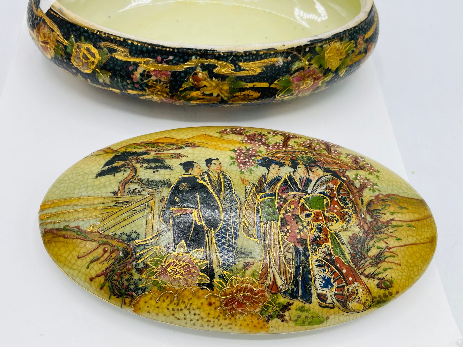 Vintage 2 Royal Satsuma Overlay Trinket Keepsake Box With Etsy