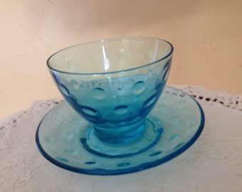 Vintage Hazel Atlas Auzure Blue Capri Dot Sherbet Cup and Saucer-Nice  Condition