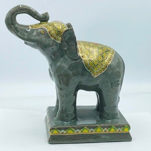 Vintage Frederick Cooper Ceramic Gloss Finish Elephant Figurine Gold Highlights 8 Excellent Condition image 1