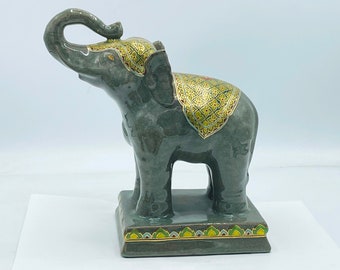 Vintage Frederick Cooper Ceramic Gloss Finish Elephant Figurine- Gold Highlights- 8" Excellent Condition