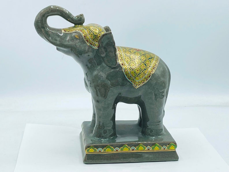 Vintage Frederick Cooper Ceramic Gloss Finish Elephant Figurine Gold Highlights 8 Excellent Condition image 1