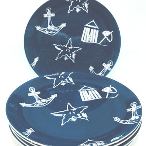 Vintage set of 5 Starbucks Coffee Company Hand Painted Dinner Plates set of five Nautical Star fishes image 1