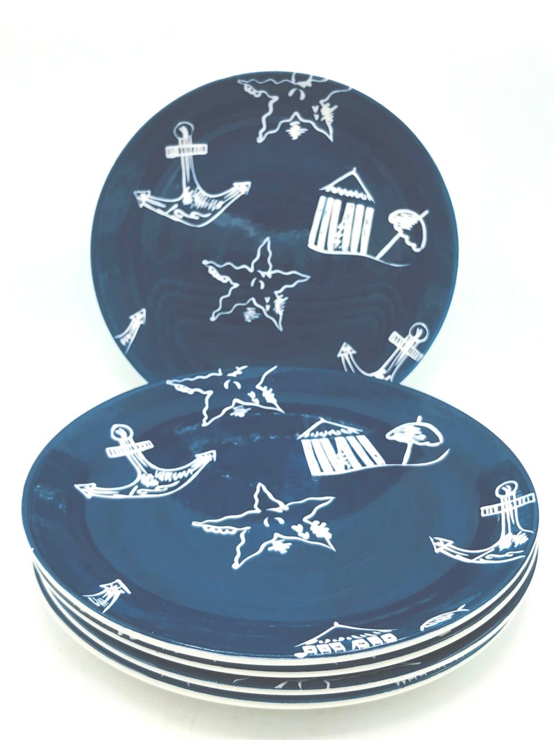 Vintage set of 5 Starbucks Coffee Company Hand Painted Dinner Plates set of five Nautical Star fishes image 1