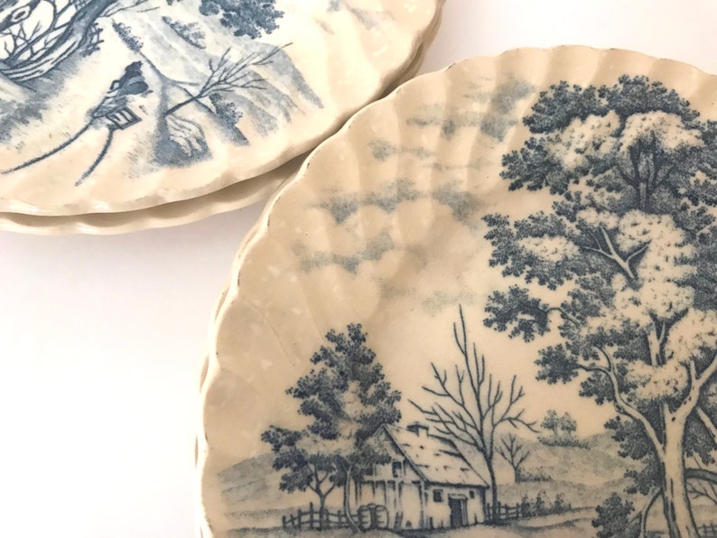 Blue River Blue and White Transfer ware Bread Salad Plate-Nasco Vintage 5 Made In Japan -English Countryside Scene-7 Diameter