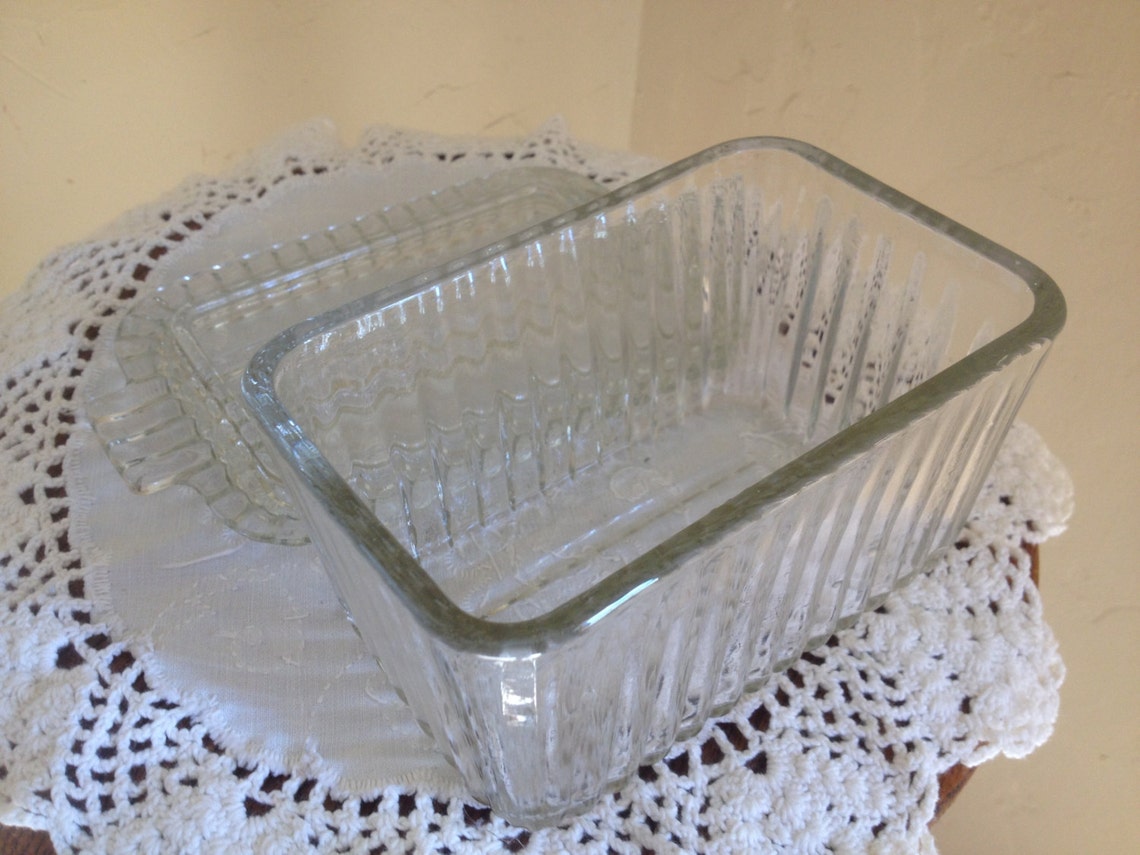 Vintage Large Ribbed Glass Butter Dish1 Pound Size Etsy