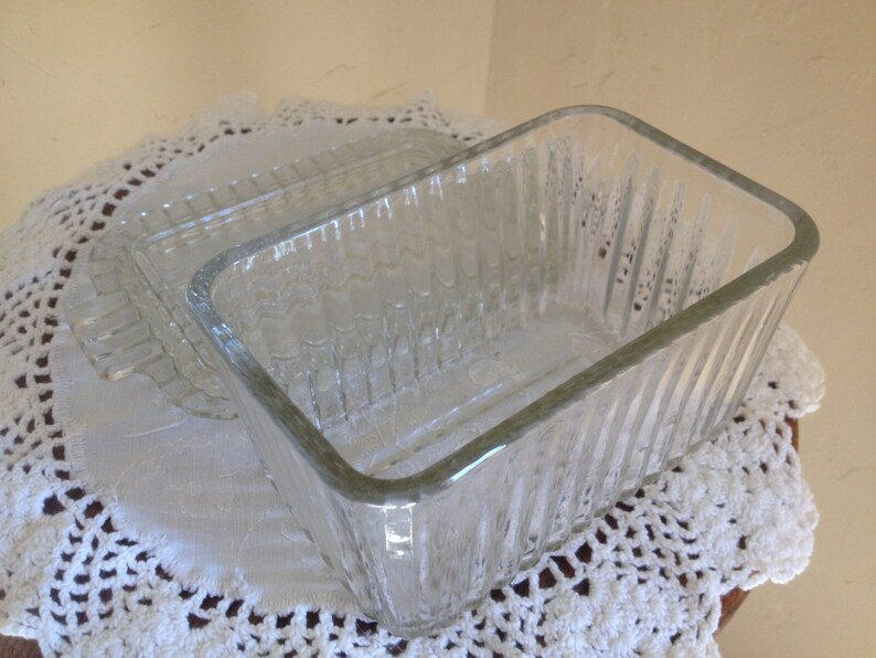Vintage Large Ribbed Glass Butter Dish1 Pound Size Etsy