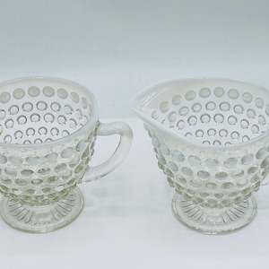 Vintage White Anchor Hocking Opalescent Moonstone  Sugar Bowl and Creamer