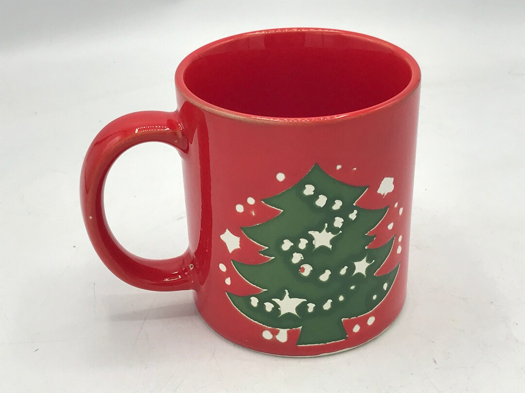 Vintage Christmas Trees Mug Red and Green Great Condition Marked Japan