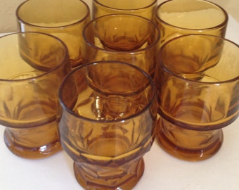 Pretty Set of (7) Amber  "Georgian" pattern drinking glasses-