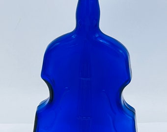 Vintage Cobalt blue glass Bottle Shaped like Violin or Cello - 8" tall