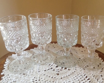 Vintage (4) 1960's Anchor Hocking  "Wexford"  Diamond Design footed Sherry or Cordial Goblets 4 1/2" tall