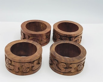 Set of (4) Wooden carved  Napkin rings from India- Pier One