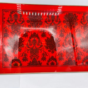 Vintage Glass Brass Handled Dresser Table Tray Red and Black Nordstroms 10 3/4 X 9.5 Asian Style image 2