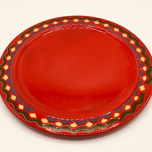 Vintage Waechtersbach Red and Zig Zag Purple Yellow Green  Border Chop Plate Platter 12&quot;  Germany