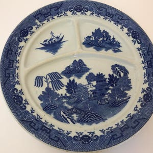 Vintage Lovely Divided BlueWillow Grill Dish-3 Sections from Japan