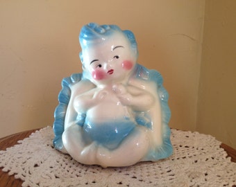 Vintage Adorable little baby boy planter was made by Hull circa 1950's - Blue