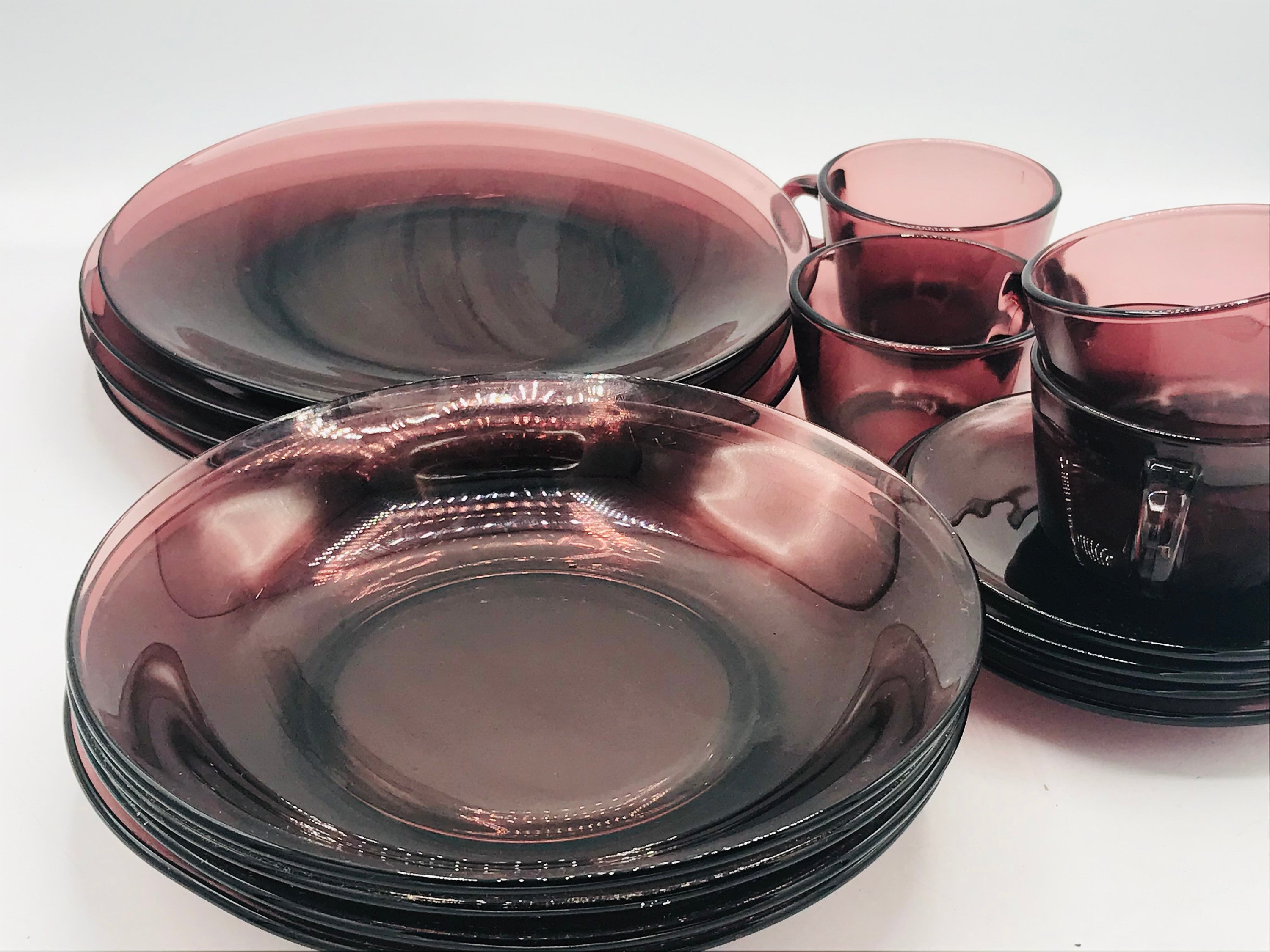 purple glass dishes